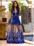 Royal Blue Long Sleeves Appliques Scoop Floor length Prom Dress LBQ1711